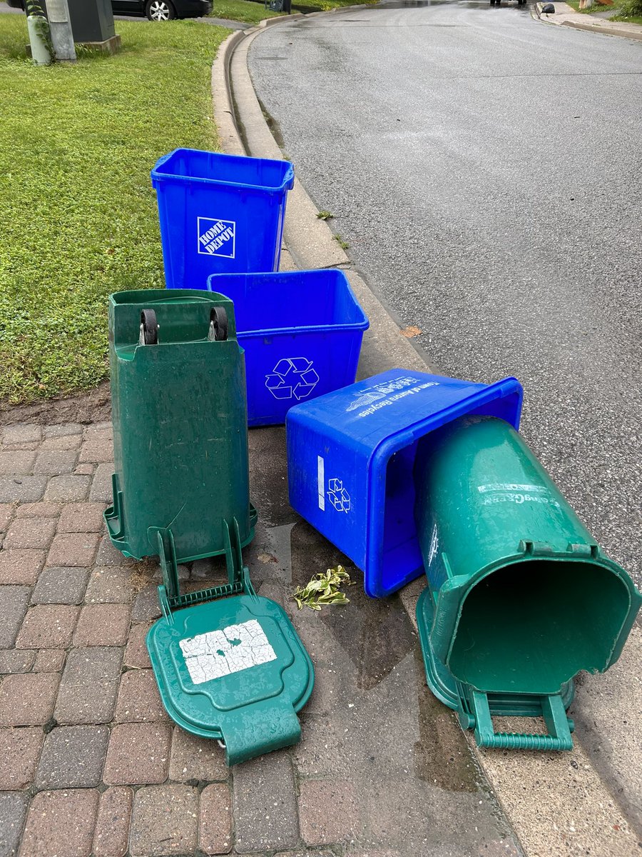 jefythebear's tweet photo. @Town_of_Aurora I don’t know when it started being okay with tossing peoples property like trash, I know they’re garbage receptacles but when GFL tosses them around and gets broken I’m the one who has to pay to replace them, like I do now because of this. https://t.co/cWASi57XvC