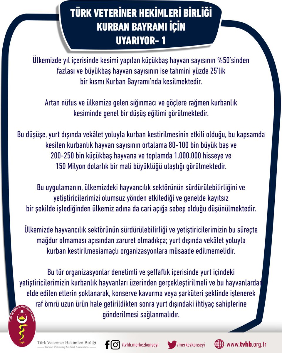 merkezkonseyi's tweet photo. Hayvanlardan insanlara geçen #ZoonotikHastalıklara karşı halkımızı korumak ve halkımızın sağlıklı bir Kurban Bayramı geçirmesi için #VeterinerHekimler görev başında. 
Sağlıklı bayramlar dileriz. https://t.co/wpoBrsmMf7