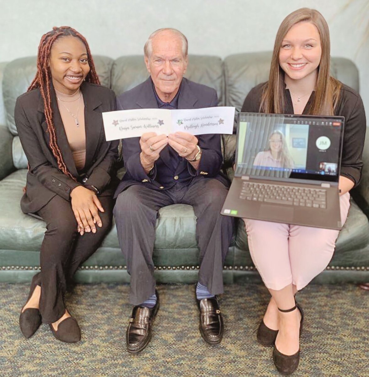 PIMS5808's tweet image. David Miller recently stopped by to award 3 of our students with his namesake scholarship!

Pictured here are campus recipients, Daija and Molleigh. On the screen is online student Harleigh who we Skyped in for the award!

Congratulate them below, they all deserve it! 📷📷📷