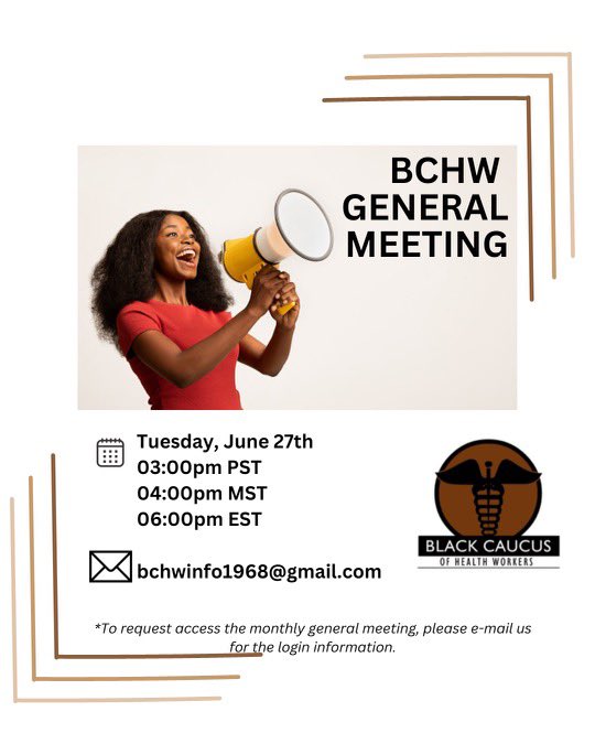 Join our Meeting Tonight 6/27! Feel free to join from wherever you are & spread the word about #BCHW