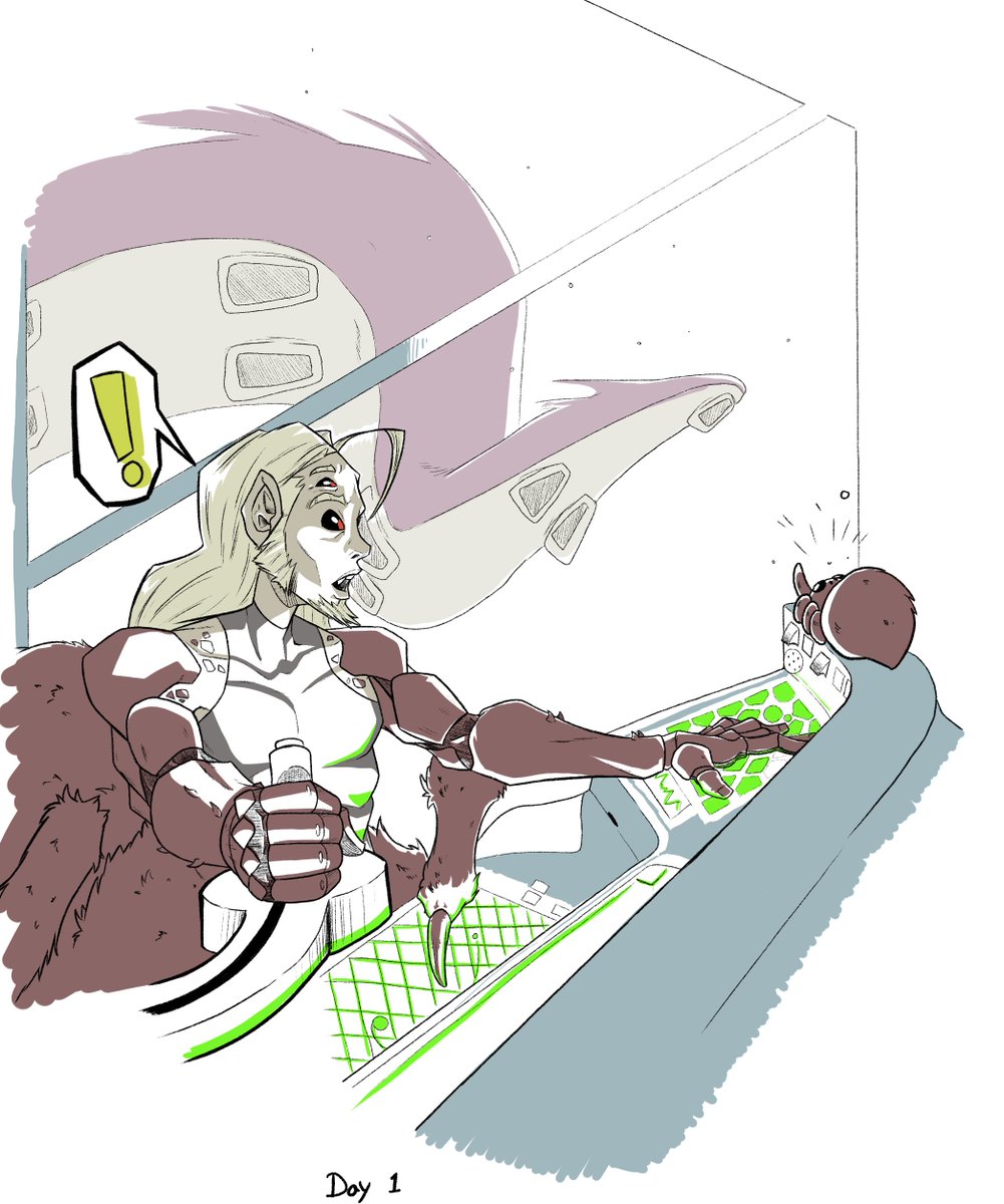 Sketch of my new Character in Starbound. Made a Spide dude, To travel the stars and get into trouble with.