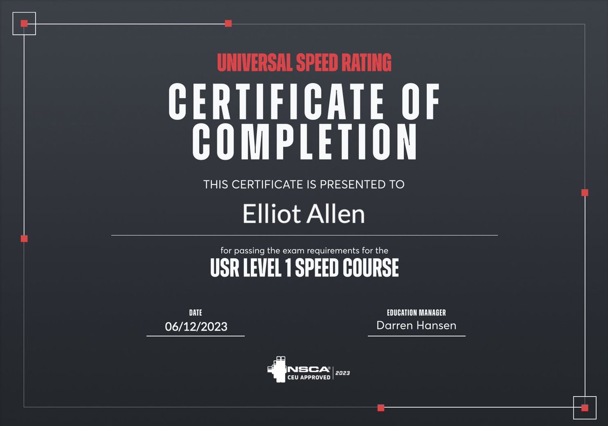 universal_speed's tweet photo. Congratulations to the next set of Coaches that have passed &amp; completed the USR Level 1 Certification! 

ON SALE FOR ONE MORE DAY: https://t.co/llGK1VvnNr 

✅@QBYCoachMartin 

✅Elliot Allen in Vassar, MI

✅@Coach1ondon

✅@brodydavid90 https://t.co/HJhaeVzYHv