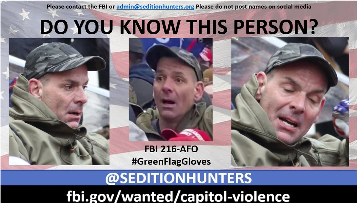 Please share across all platforms. Do you Know this man?? Please contact the FBI with 216-AFO tips.fbi.gov or contact us at admin@seditionhunters.org Please do not post names on social media #GreenFlagGloves #justice4j6 #CapitolRiot