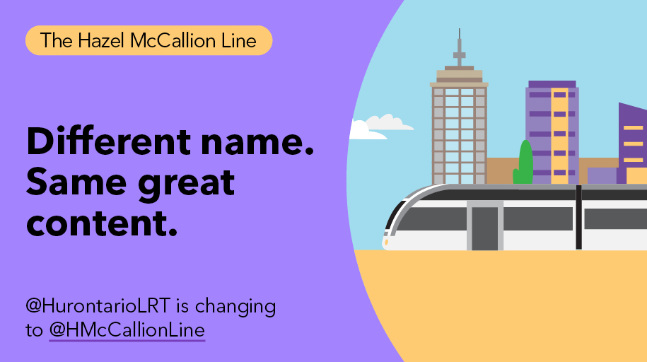 HMcCallionLine's tweet photo. 📣 Exciting news! 🎉 @hurontariolrt is now @HMcCallionLine to reflect the new name of the LRT, The Hazel McCallion Line. Follow us for updates on the progress of this exciting transit project! 🚊 #HazelMcCallionLine #LRT #Transit https://t.co/UbvtuYRVkD