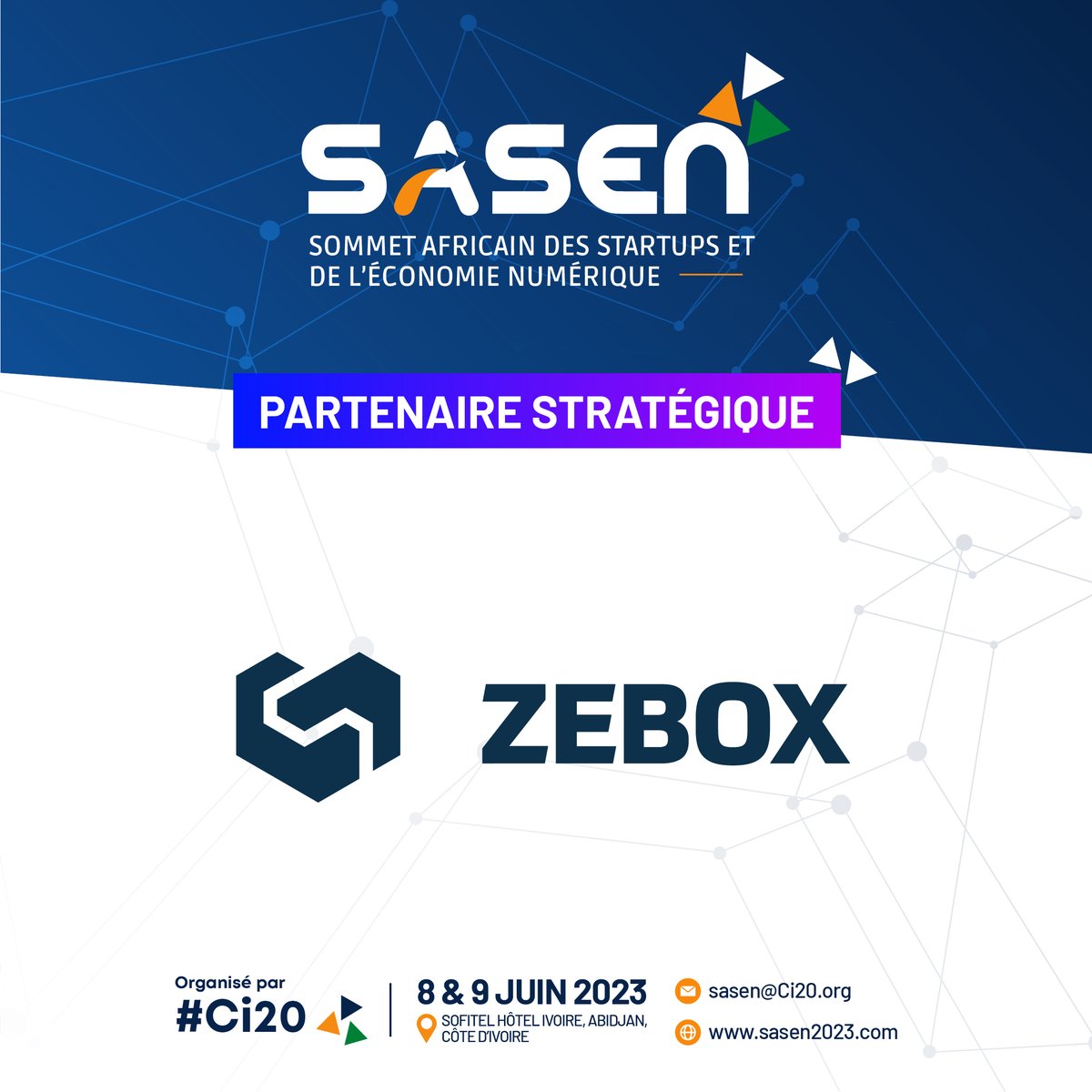 Nous exprimons notre profonde gratitude à <a href="/ZeBox_/">ZEBOX</a>  pour leur appui stratégique tout au long de l’organisation du #SASEN2023. Leur engagement en faveur de l'innovation technologique et en faveur du développement des startups Africaine ont grandement contribué au succès du SASEN.