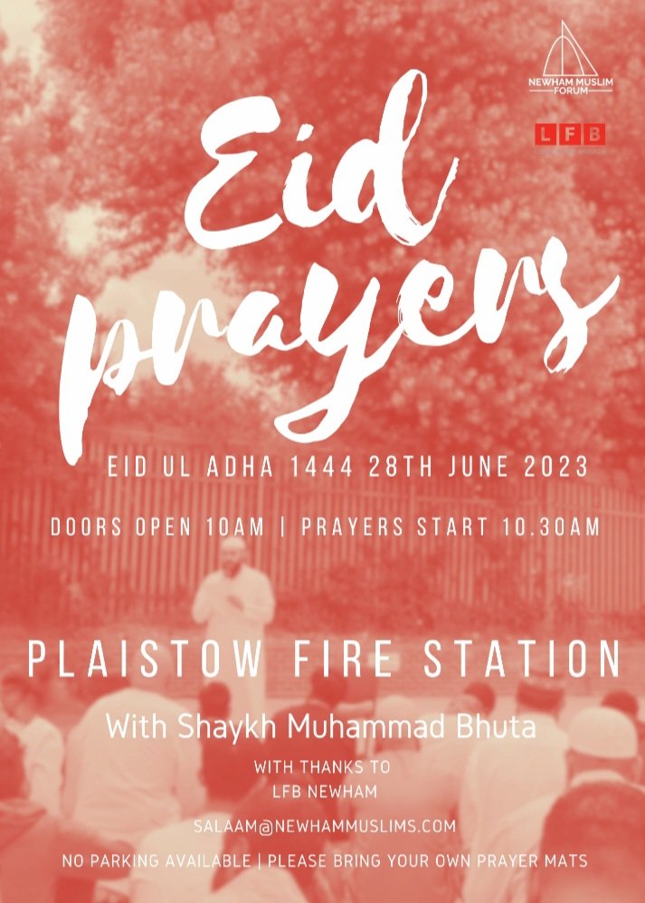 LFBNewham's tweet photo. @LondonFire @NewhamLondon @DMclatchey @NewhamMuslims Newham Borough are pleased to be supporting Eid at Plaistow Fire Station again. #communityfirestation https://t.co/chCVyNsZeL