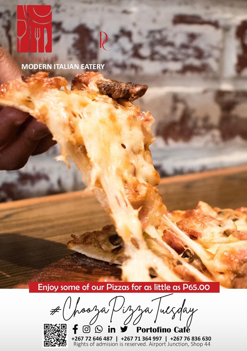 | Each bite brings happiness |
You do not want to miss out on our Tuesday Pizza Special 🤤🍕

Its #choozapizzatuesdays
Visit our store at Airport Junction Mall and come and try some of our mouth watering pizzas🤤

For deliveries contact : 📞 +267 3960630 for more details