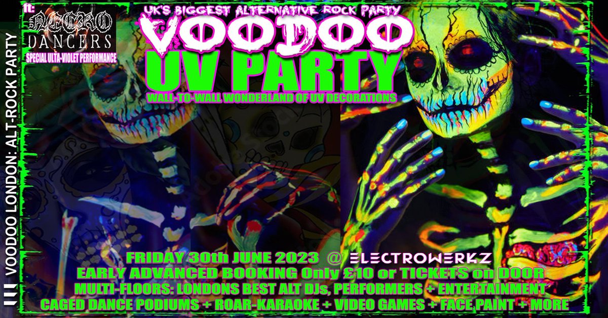 VOODOO #rocklondon club. This Friday! UK'S BIGGEST ALT METAL PUNK UV PARTY SPECIAL► THIS FRIDAY 📷 BOOK HERE📷★ONLY £10 ► linktr.ee/VoodooLondon★ £15 Tickets on the Door