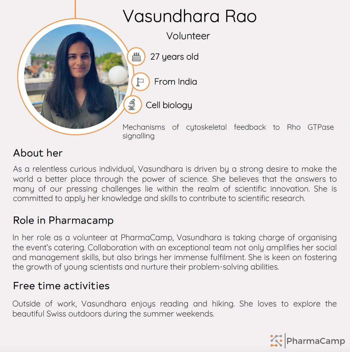 Pharmacamp 2023 will take place in Bern in September. Meet the organising team ! Ninth on is Vasundhara Rao, volunteer at #pharmacamp and currently pursuing her PhD at the University of Bern ! #pharmacamp #unibe #drugdiscovery #precisionmedicine #digitalisation