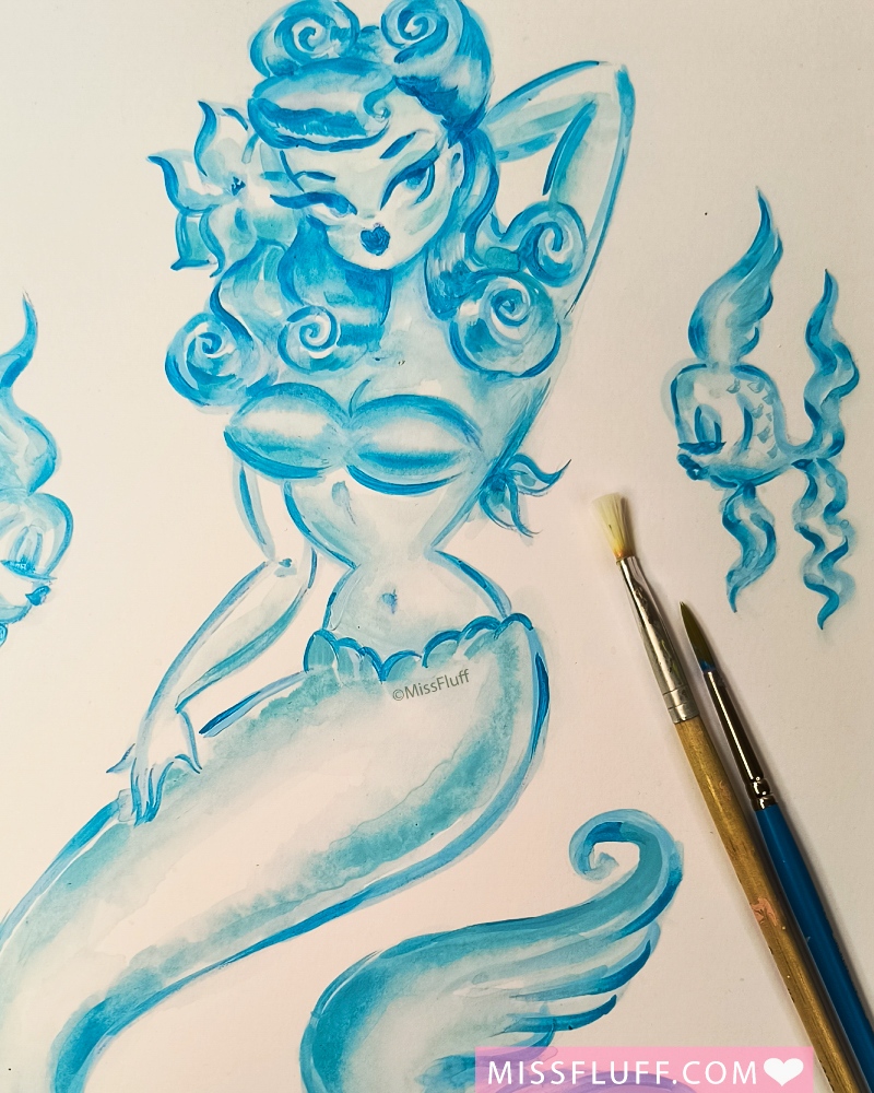 💙 Mermaid drawing in progress ... 💙
I have no idea what colors she will be. 💋
Working in acrylic on watercolor paper.

#artprocess #mermaids #mermaidart #wipart #retroart #vintagevibes