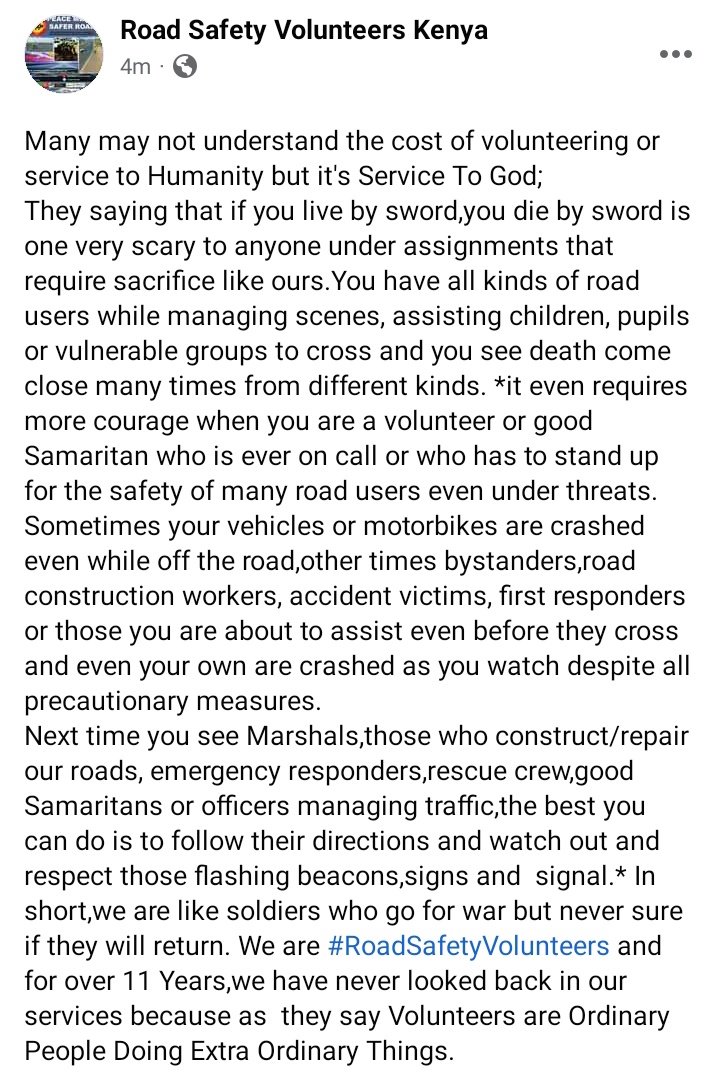 roadsvolunteer's tweet image. Always appreciate those who serve,it calls for sacrifice #AccidentsArePainful #SupportRoadSafety #MakeDrivingFun @StJohnKenya @RescueByFlare @KeNHAKenya @KURAroads @Ma3Route @loddca @NPSOfficial_KE @ntsa_kenya @TransportKE @MsaCrimeAlerts @KeRRA_Ke @sikikasafety @PRSA_Roadsafety