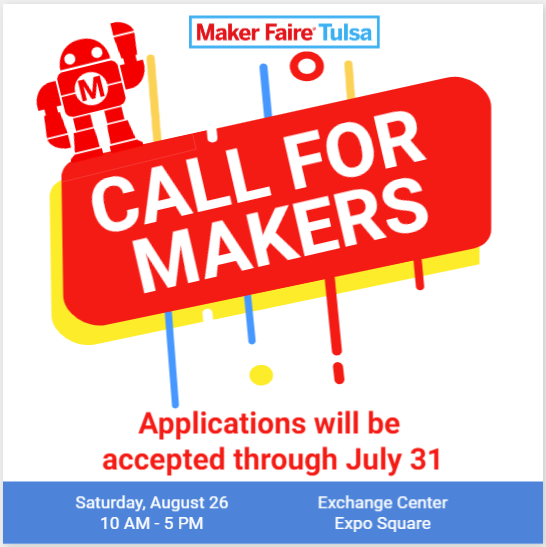📢 CALL FOR MAKERS 🛠 responses have been fantastic! Check out our growing List of MFT '23 Exhibitors here: tulsa.makerfaire.com/makers-exhibit… Experience the fair with your own exhibit and Apply Today! tulsa.makerfaire.com/call-for-maker… #makerfairetulsa #fablabtulsa #makerfaire #fablab