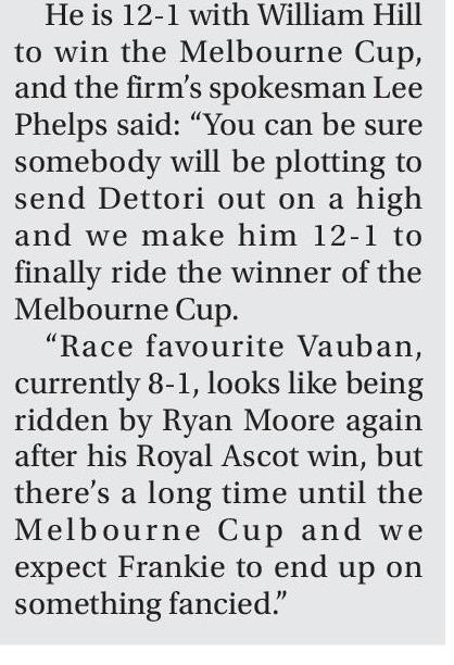 Frankie 12-1 to win Mel Cup without a ride...Seems fair 😳😳