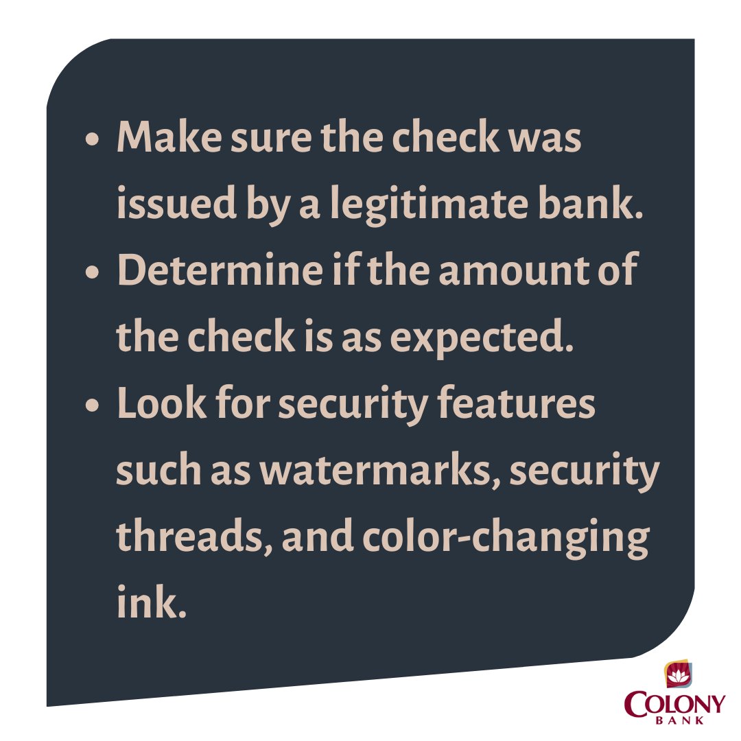 Check fraud is on the rise. Stay ahead of criminals by knowing how to spot fraudulent checks. Find more tips on keeping your finances secure here: colony.bank/about-us/secur…