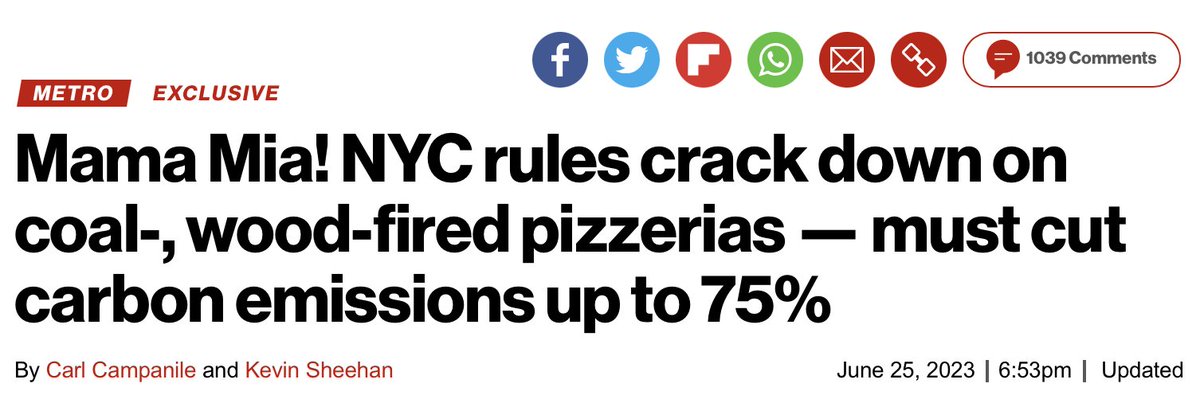 emorwee's tweet photo. Say it with me ... the NYC pizza oven rule is NOT A CLIMATE RULE

It is a rule to prevent cancer- and asthma-triggering smoke from pouring into neighbor's lungs

It has LITERALLY NOTHING to do with carbon

Y'all are literally just lying @nypost @DailyMail @FoxNews @DailyCaller https://t.co/AFBO6N7Xdk