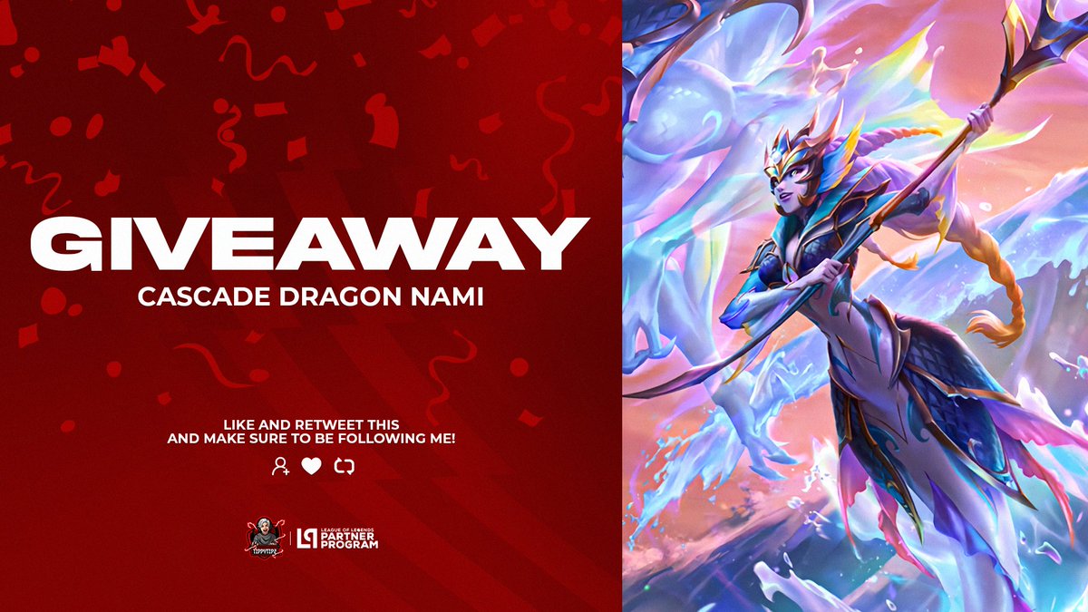 LOR Skin Giveaway time! Giving out 15 Cascade Dragon Nami Skins for free!!
To enter:   
🏃‍♂️Follow
 ♥️ Like
♻️Retweet

Winners will be announced tomorrow! GLHF
#LegendsOfRuneterra 
#LeaguePartner #LPP
