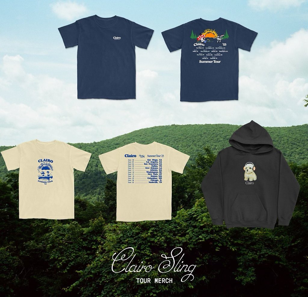 tour merch … going up on our website tomorrow at 12pm EST 📲👍 clairo.com/collections/me…