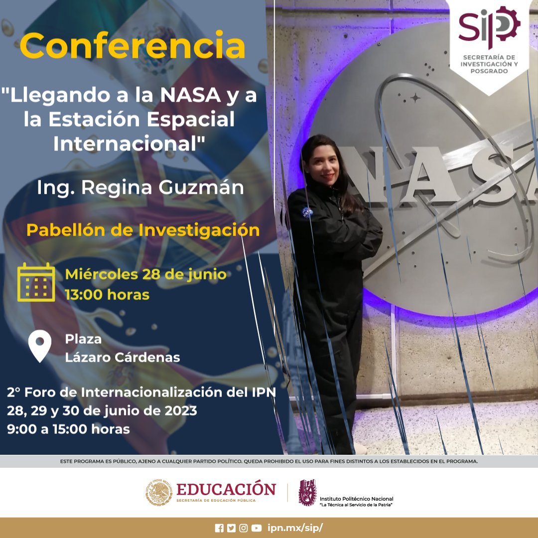 ¡Emocionante noticia! 🚀 Este 28 de junio, Regina Gusman Montero te espera en el 2° #ForoDeInternacionalización del <a href="/IPN_MX/">IPN</a>  para platicar de su experiencia "Llegando a la NASA y a la Estación Espacial Internacional". Descubre los secretos del espacio y la vida como astronauta.
