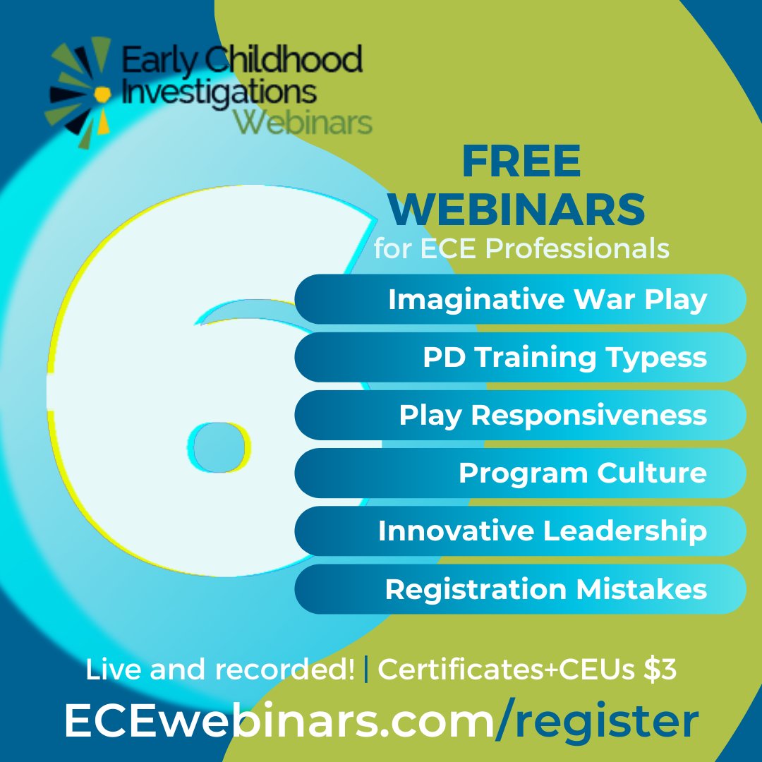 WOW! 6 FREE Mind-blowing webinars in August! Akways free, recorded, thought-provoking and practical for #earlchildhoodeducation professionals. mailchi.mp/earlychildhood… 
#earlychildhood #earlycareandeducation #earlyed #childcare #preschool #headstart #prek #Earlyedchat #ECEchat