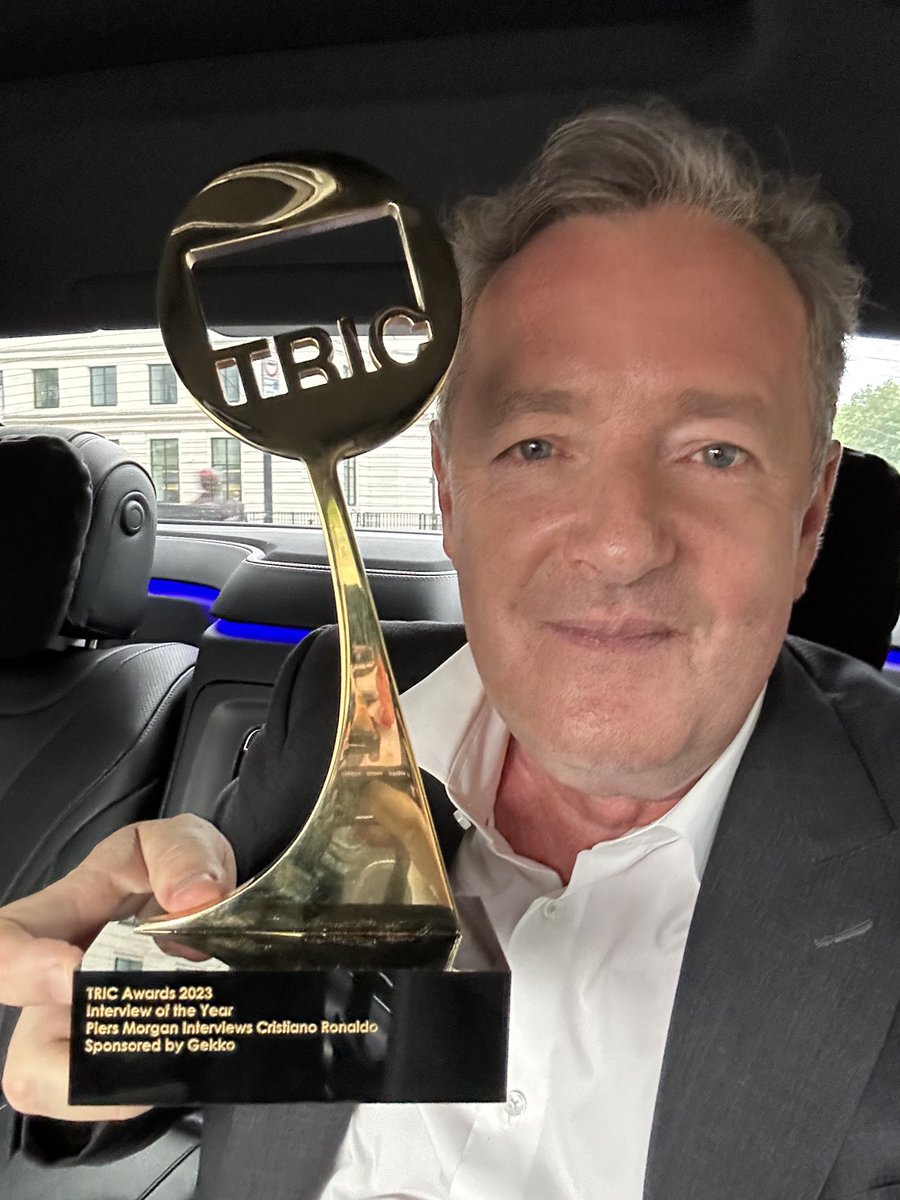Piers Morgan (@piersmorgan) on Twitter photo Delighted to win Interview of the Year at <a href="/TRICawards/">TRIC Awards</a> for my <a href="/Cristiano/">Cristiano Ronaldo</a> scoop. Thanks to my brilliant team at <a href="/PiersUncensored/">Piers Morgan Uncensored</a> and thanks again Cristiano - I may need to borrow one of your trophy cabinets at this rate! 🏆 🏆 Delighted to win Interview of the Year at <a href="/TRICawards/">TRIC Awards</a> for my <a href="/Cristiano/">Cristiano Ronaldo</a> scoop. Thanks to my brilliant team at <a href="/PiersUncensored/">Piers Morgan Uncensored</a> and thanks again Cristiano - I may need to borrow one of your trophy cabinets at this rate! 🏆 🏆