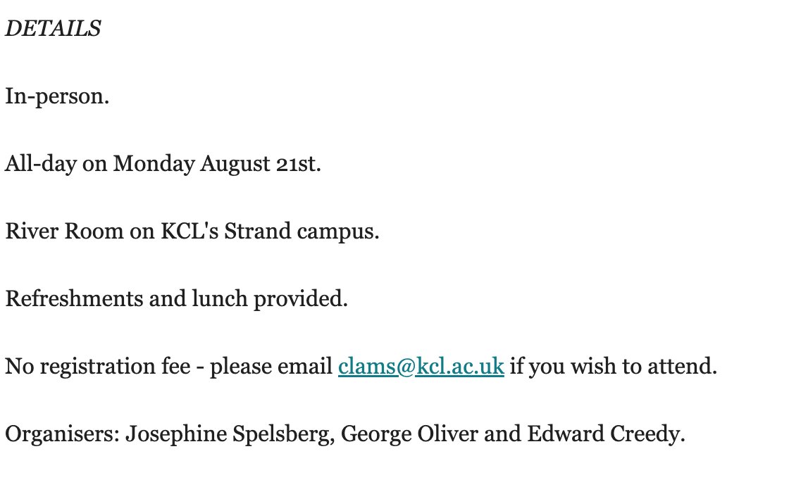 Save the date! KCL's CLAMS ECR Forum is happy to host its summer conference, 'Caught in the Moment: Flashpoints of Passion and Piety in a Changing Christian World', with <a href="/sarahkbowden/">Dr Sarah Bowden</a> delivering the keynote.
Monday Aug 21st, KCL Strand River Room.
Email clams@kcl.ac.uk to attend.