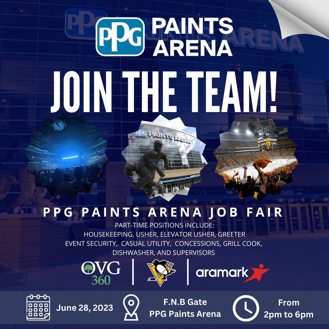 Anyone need a part-time job?  PPG Paints Arena job fair is tomorrow!! 
#PPGPaintsArena #LetsGoPens #Hockey #Concerts #JobFair #Money #Employment #PenguinsHockey  #Paycheck