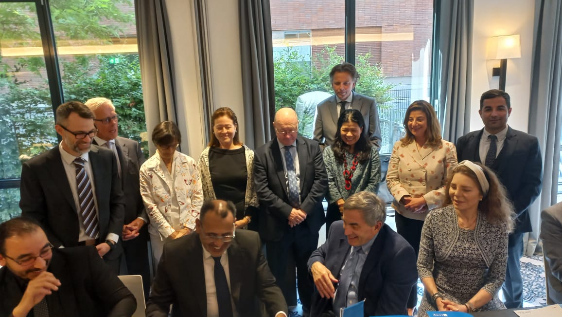 TheICMP's tweet image. Chancellor Khaled Diab from the Center for Judicial Expertise of #Libya’s Ministry of Justice, Dr. Elias Elhammruni from the permanent Technical Committee on #Massgraves &amp;amp; #MissingMigrants &amp;amp; Ambassador Thomas Miller Chairperson of the #ICMP have signed a Technical Cooperation