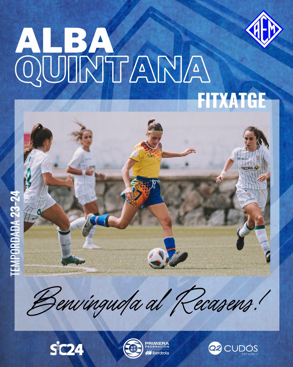 𝗣𝗥𝗜𝗠𝗘𝗥 𝗘𝗤𝗨𝗜𝗣 |💥Fitxatge💥

La davantera Alba Quintana (<a href="/AlbaQR17/">Alba Quintana</a>), procedent del CD Juan Grande, on ha jugat els últims 3 anys, és la tercera incorporació de l’equip per la temporada 2023-2024.

Benvinguda al Recasens!💙🐬

#AEMetstuAEMsocjo