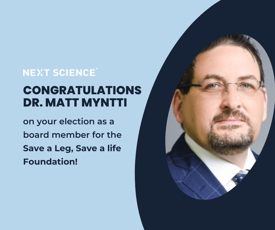 Join Next Science in congratulating Dr. Matt Myntti, Ph.D., on his recent appointment as a board member for The Save a Leg, Save a Life Foundation. 🌟👏

Learn more about The Save a Leg, Save a Life Foundation here: thesalsal.org

#SaveALegSaveALife #LimbPreservation