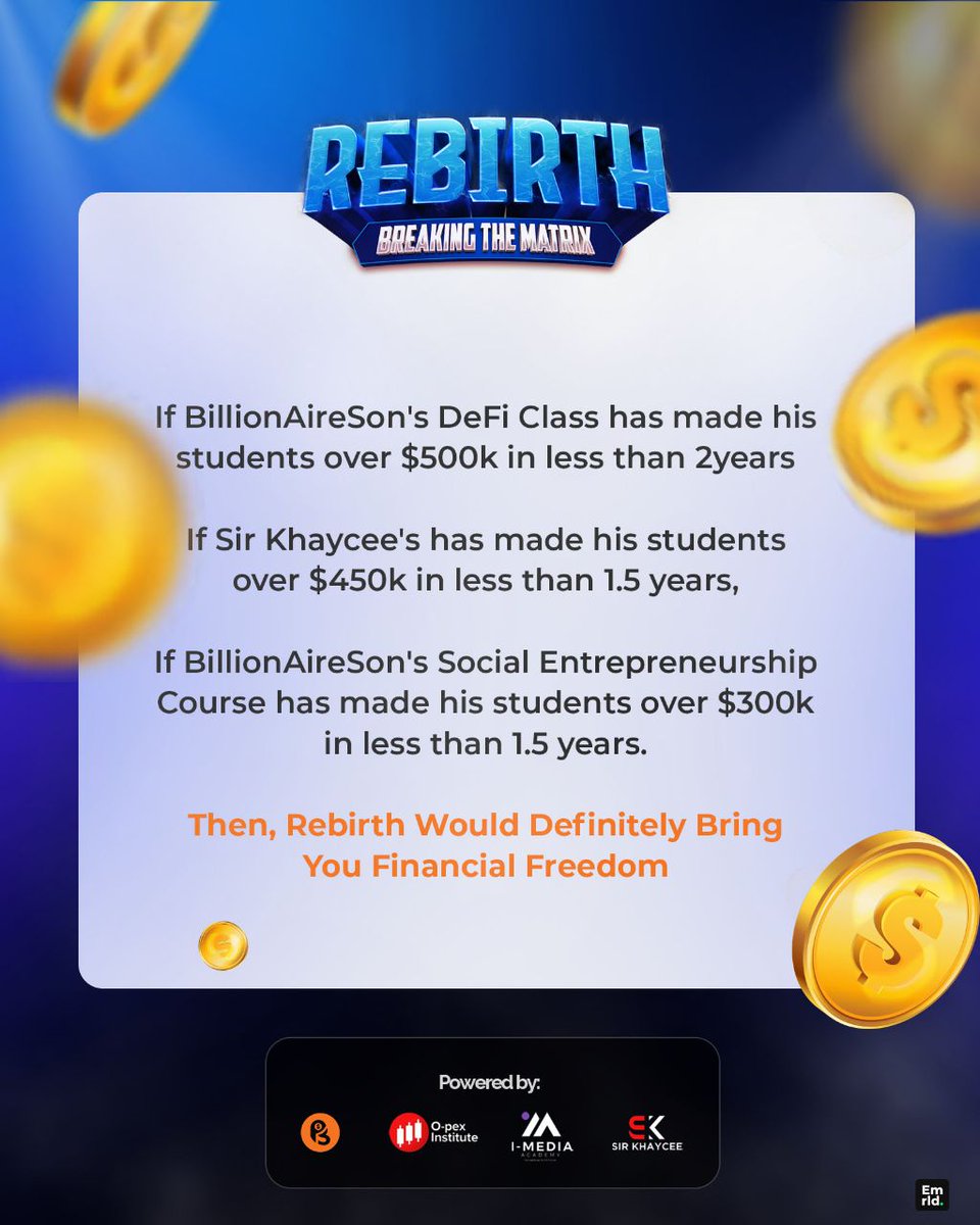 • Anyone and Everyone that eventually get "BirthListed" is expected to grow exponentially with results after 90-365days.

• The founders, in their previous classes, have raised multiple multimillionaires.
This won't be different with Rebirth, but this time, faster.