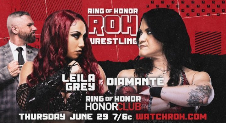 Thursday on #WatchROH 

@DiamanteLAX v @Miss_LeilaGrey
                           Part 2

Will Diamante get revenge on the one that puts the BAD in Baddie????
📸 @ringofhonor watch on website