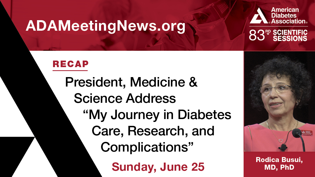 My Journey in Diabetes Care, Research, and Complications — ADA President, Medicine &amp; Science Rodica Busui, MD, PhD, delivered this address Sunday at #ADA2023. Read a recap in ADA Meeting News: bit.ly/3qZVbwN