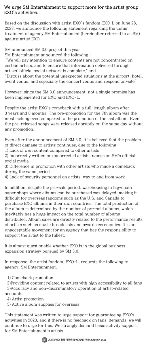 underpin_exo's tweet photo. We urge SM Entertainment to support more for the artist group EXO's activities.

@weareoneEXO @SMTOWNGLOBAL https://t.co/TUJwwgt3WL