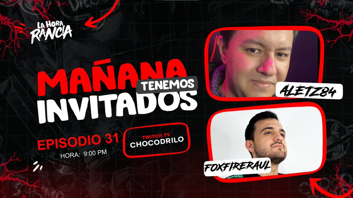 LaHoraRancia's tweet image. Lxs invitamos mañana a las 9 PM 🇲🇽 para otro episodio RANCIO

Tendremos a dos invitados INCREÍBLES: @Aletz84 y @foxfireraul , con quienes platicaremos sobre la "batalla" de plataformas entre Twitch y Kick. No se lo pierdan!

🔴twitch.tv/chocodrilo🔴
🔴🔴