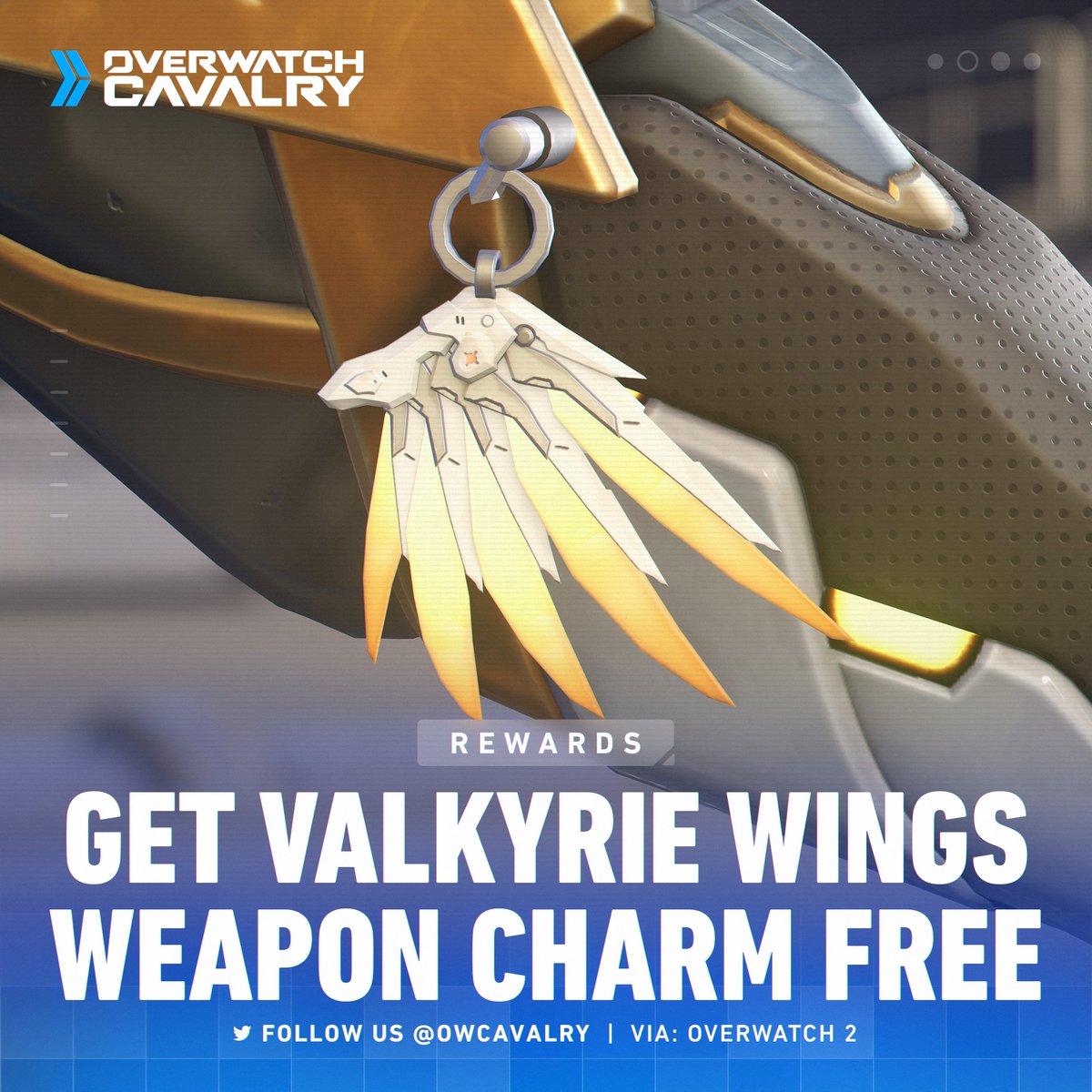Get the Valkyrie Wings Weapon Charm for FREE in #Overwatch2 🪽

The reward will be available in the in-game shop for 0 Overwatch Coins until the next rotation, coming July 4 🛒

Next Week's Reward: Sprinkles Mei (Legendary) 🍦
