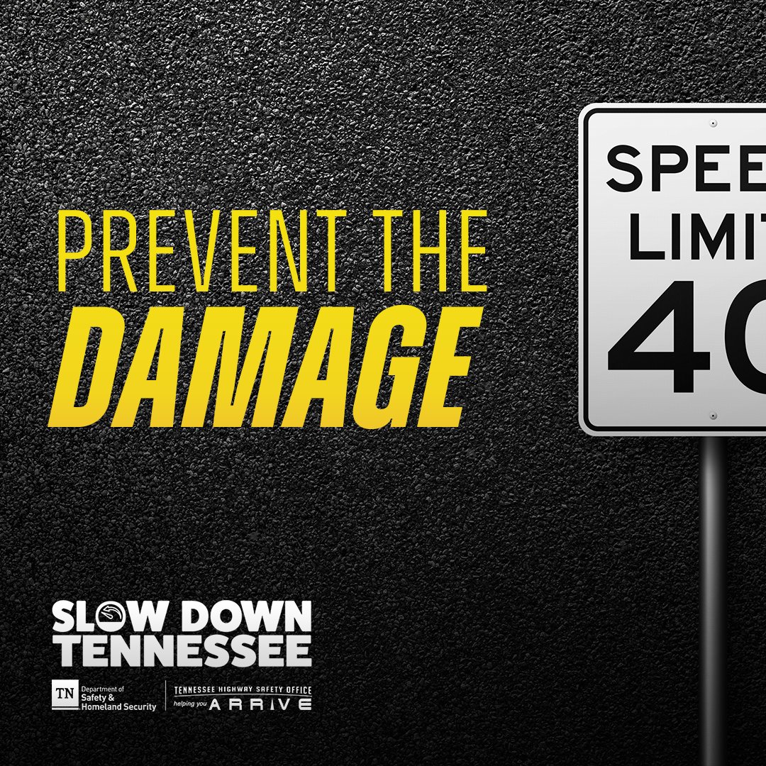 TNHSO's tweet photo. Speeding doesn’t just reduce your mileage, it reduces everyone’s safety on the road. Be in control and follow speed limits, for all Tennesseans. https://t.co/9xsUSqNUZF #SlowDownTN https://t.co/5wPMC9fU7o