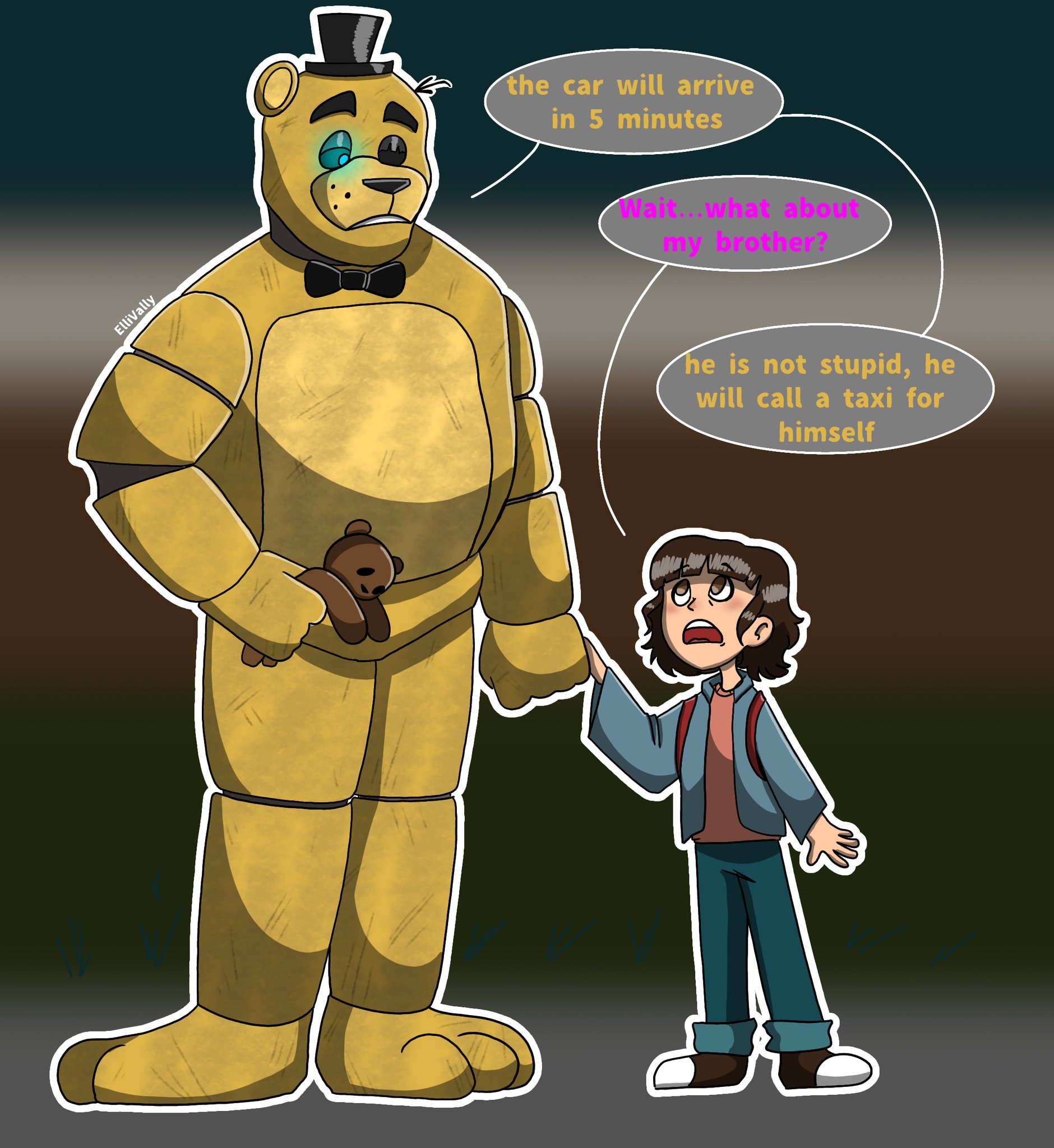 Elli_Vally_AAAAAAA on X: That's how Golden Freddy and Abby got into the  car #FNAF #FNAFMOVIE #FreddyFazbear #FreddyFazbearsPizza #fnafart  #fnaffanart #fivenightsatfreddys #goldenfreddy #abbyfnaf   / X