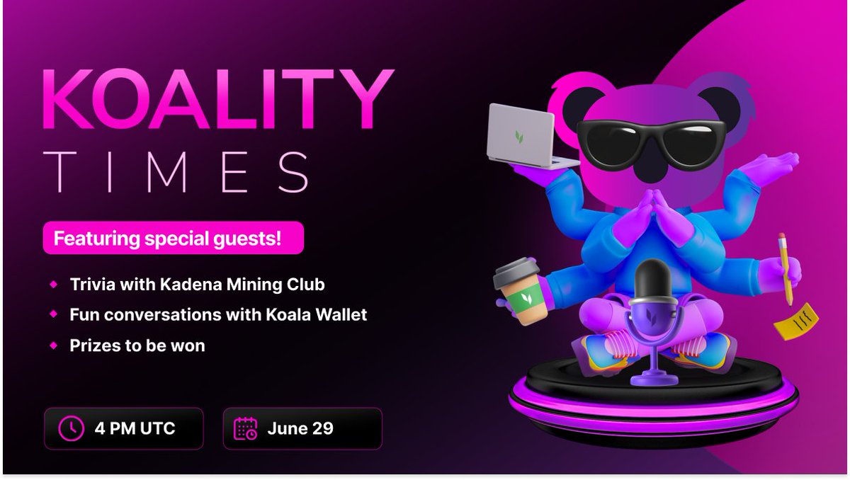 koalawallet's tweet photo. 🔥EPIC #KoalityTime Twitter Space with @KMC🔥
🎉 We're celebrating the Tech Lab Mint on July 1st.
🏆 Exciting prizes:
✔️10 Tech Lab WL spots
✔️ & Immersion Vial
🗓️ June 29th
⏰ 4PM UTC.
📍 https://t.co/GOiSDN7L8a https://t.co/vQdFnePHTw