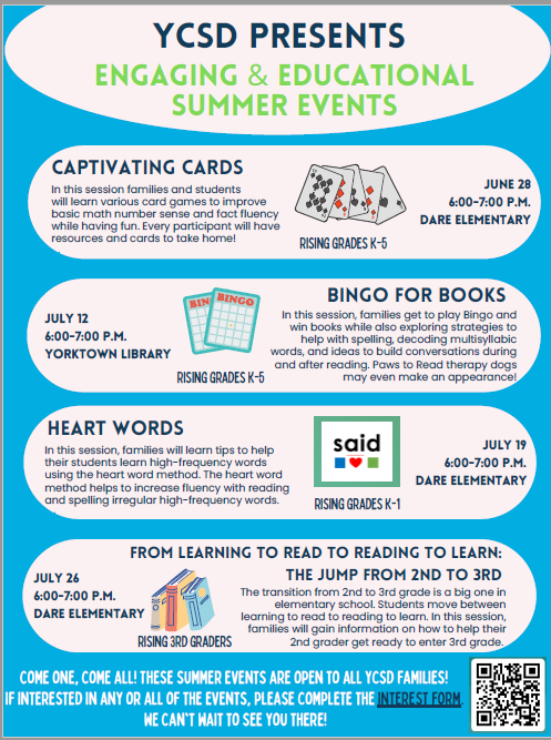 Summer Family Engagement events @YCSD #engageycsd