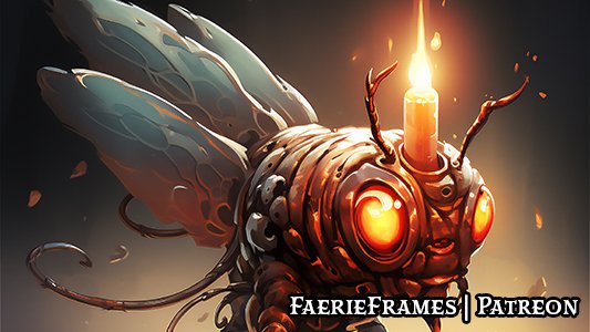 Discover the Flickerfly, a rare bug-like creature resembling a living candle. Its luminescent glow bathes the surroundings in a tranquil radiance. Harness its light to charm friends and blind foes! #dnd5e #fantasy #TREASURE #Tuesday #inspiration #adventure