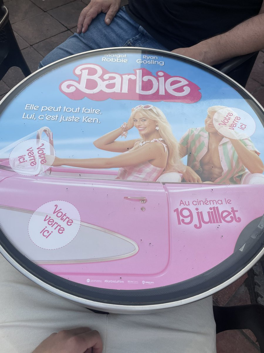 @screentime Barbie marketing on café tables in Nice