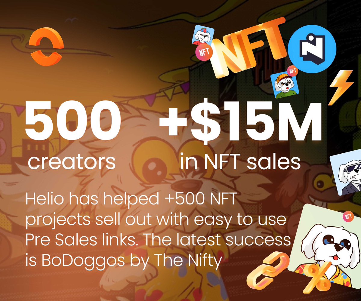 𝟓𝟎𝟎+ 𝐂𝐫𝐞𝐚𝐭𝐨𝐫𝐬, $𝟏𝟓+ 𝐦𝐢𝐥𝐥𝐢𝐨𝐧 𝐢𝐧 𝐬𝐚𝐥𝐞𝐬!

Launching an NFT? Get in touch with us we'd love to facilitate your pre-sale too.🤝

Congratulations on your successful mint @BODoggOSNFT 🧡🐶