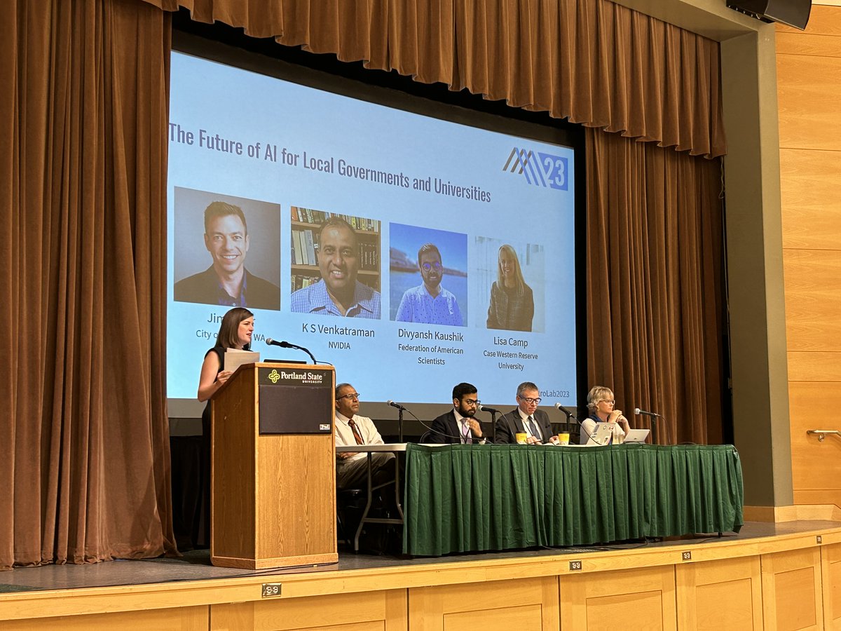 MetroLabNetwork's tweet photo. Listening to our panel on artificial intelligence. Our session will cover a discussion on how universities & local governments are thinking about this tech.
thx to: Venkat (@NVIDIAAI), @dkaushik96 (@FAScientists), @jimloter (@CityofSeattle), and Lisa Camp (@cwru)
#MetroLab2023 https://t.co/6FzsdSzOjb