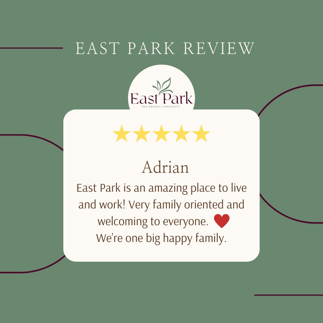 Our team works hard to provide an exceptional experience, so your words are appreciated more than you know. 

If you want to share your East Park experience, visit revyoumeplease.com/eastpark/.

#EastPark #SeniorCare #SeniorLiving