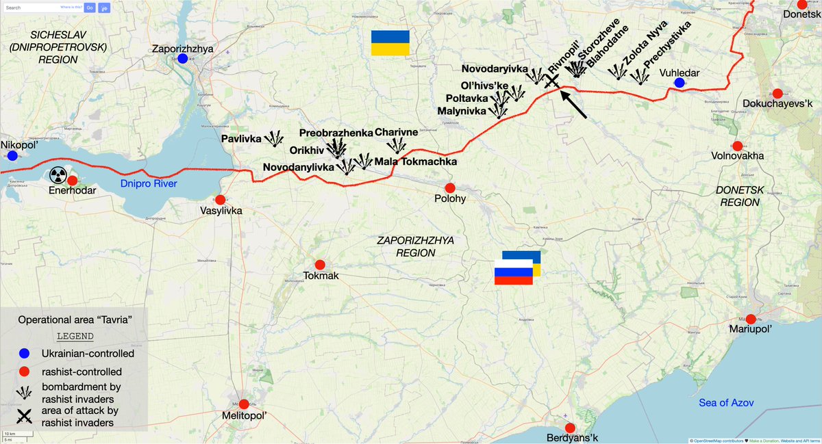 Today, in operational area 'Tavria' in the south of Ukraine, the Russian fascist invaders conducted unsuccessful offensive actions in the direction of Rivnopil', Zaporizhzhya region.

They carried out airstrikes on Storozheve (Donetsk); Orkhiv, Novodanylivka (Zaporizhzhya).

1/2