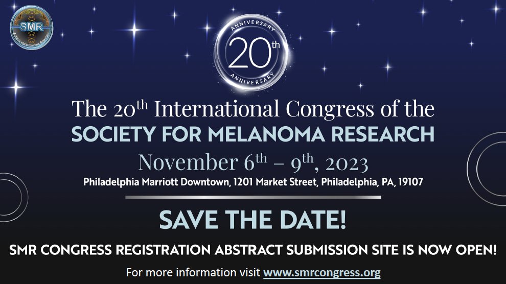 We are thrilled to have the 20th anniversary of the SMR International Congress in Philly! We hope you'll join us for an incredible lineup of speakers and celebration of how far we've come since 2003. #SMRCongress #melanoma #philadelphia