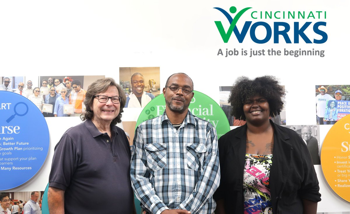 Every day brings a reason to celebrate! Yesterday, Cincinnati Works' Member James (center) was hired by 3CDC! We've been working with James, and we'll continue to walk with him as he advances through his career. Congratulations James! Remember, a job is just the beginning! #jobs