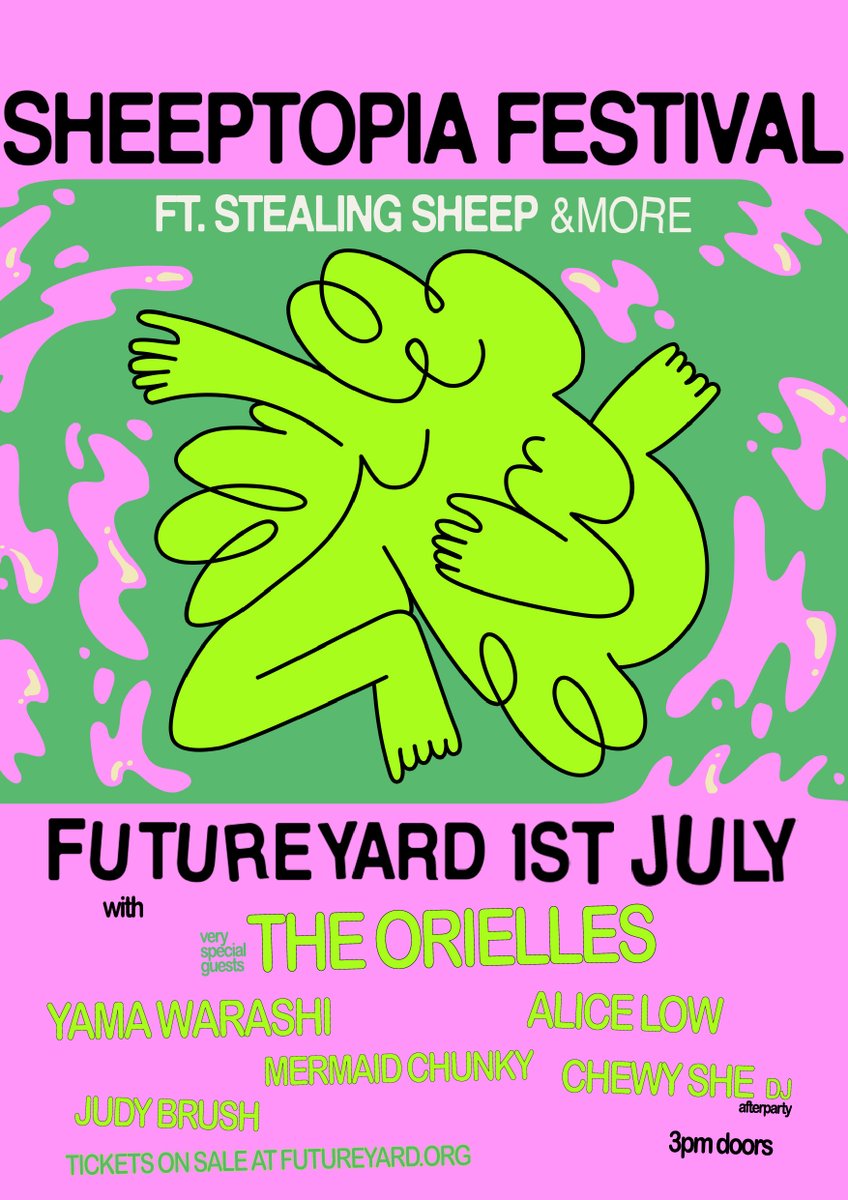 Future Yard (@future_yard) on Twitter photo 🔮 SHEEPTOPIA 🔮
This Saturday it's a <a href="/stealingsheep/">Stealing Sheep</a> takeover at Future Yard, as they realising their immersive, utopian vision on our stage.
+++ incredible guests <a href="/TheOrielles/">The Orielles</a> <a href="/Yamayamamusic/">Yoshino Shigihara</a> @lowsmuseum <a href="/MermaidChunky/">MERMAID CHUNKY</a> Judy Brush <a href="/ChewyShe/">CHEWY SHE</a>
⇨ bit.ly/sheeptopiaFY 🔮 SHEEPTOPIA 🔮
This Saturday it's a <a href="/stealingsheep/">Stealing Sheep</a> takeover at Future Yard, as they realising their immersive, utopian vision on our stage.
+++ incredible guests <a href="/TheOrielles/">The Orielles</a> <a href="/Yamayamamusic/">Yoshino Shigihara</a> @lowsmuseum <a href="/MermaidChunky/">MERMAID CHUNKY</a> Judy Brush <a href="/ChewyShe/">CHEWY SHE</a>
⇨ bit.ly/sheeptopiaFY