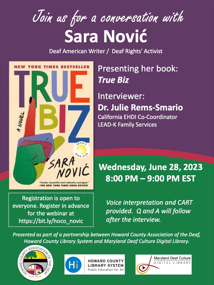Join us to explore 'True Biz', a novel by Sara Novic that takes you on a year-long journey filled with romance, politics, and family ties in a deaf boarding school. Discover the tremors of life with the acclaimed author herself! RSVP bit.ly/hoco_novic #TrueBiz #DeafLit 📚✨