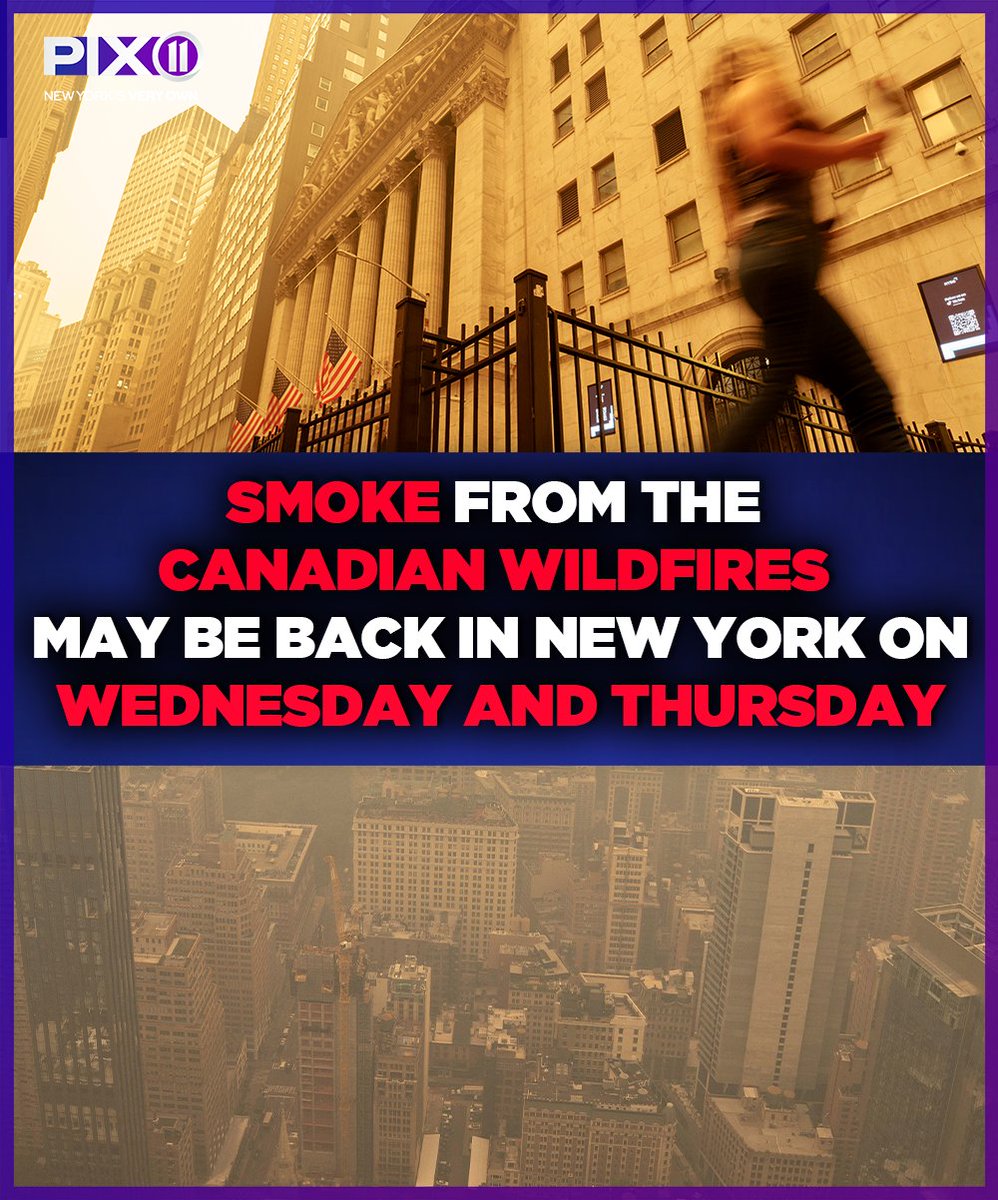 #BREAKING Smoke from Canadian wildfires is forecasted to cloud the air across New York on Wednesday and Thursday, NY Gov. Hochul said.

Air quality is expected to reach unhealthy levels in some areas and Air Quality Advisories have been set for Western and Central New York.